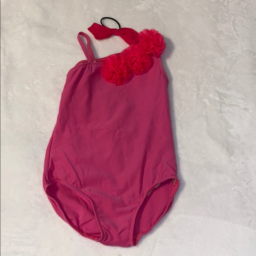 2 pc Pink Ruffle Leotard with Hair Bow